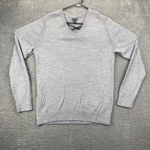 Merino Wool Blend V Neck Sweater Pullover Lightweight Gray Mens Size M‎